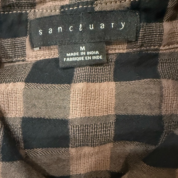 Sanctuary Brown Plaid Flannel Button Up Shirt Soft Boyfriend Fit M - Picture 2 of 5